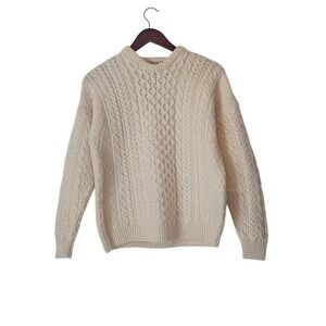 Aran Sweater Market Merino Wool Irish Cable Knit Fisherman Sweater Cream Size M